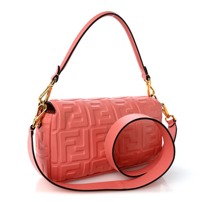 Fendi Nappa FF 1974 Embossed Baguette Rosa Pesca 3 of 11