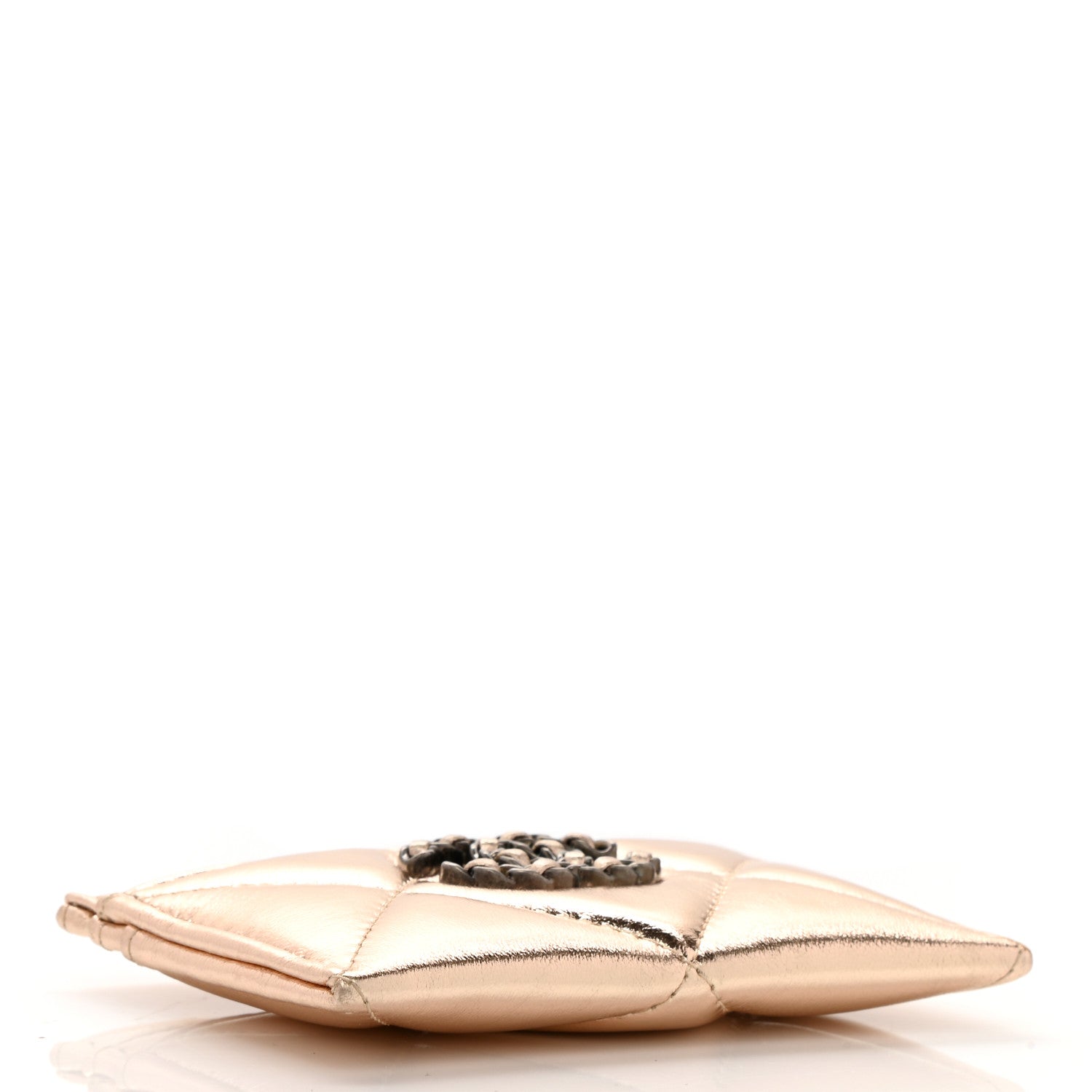 Chanel Metallic Lambskin Quilted Chanel 19 Card Holder Gold 3 of 8