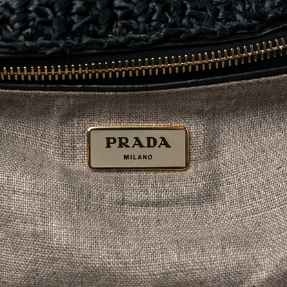 Prada Raffia Crochet Large Tote Black 6 of 14