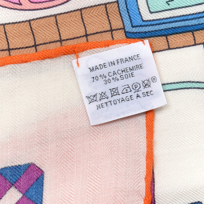 Hermes Cashmere Silk Les Trophees Shawl 140 White Rose Vert 5 of 5