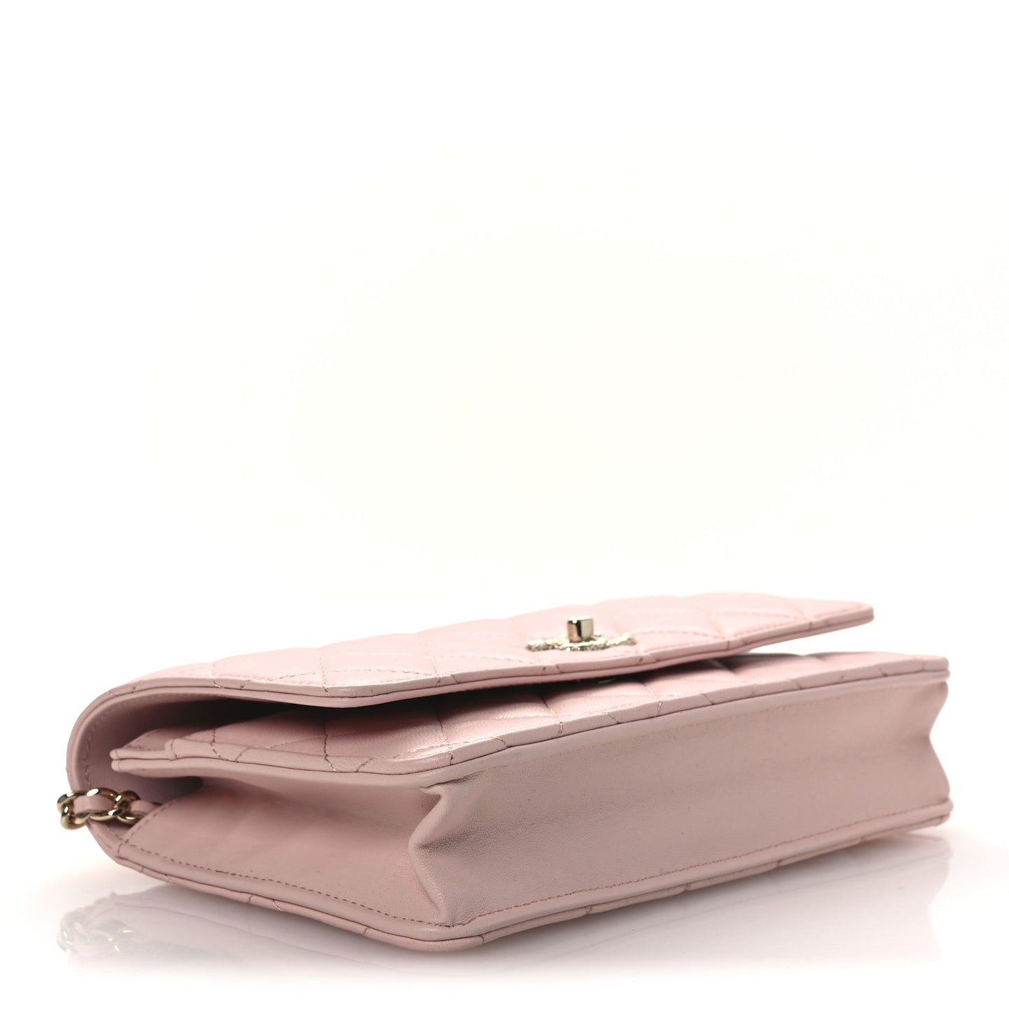 Lambskin Quilted Metal Enamel Flower Top Handle Wallet On Chain WOC Light Pink