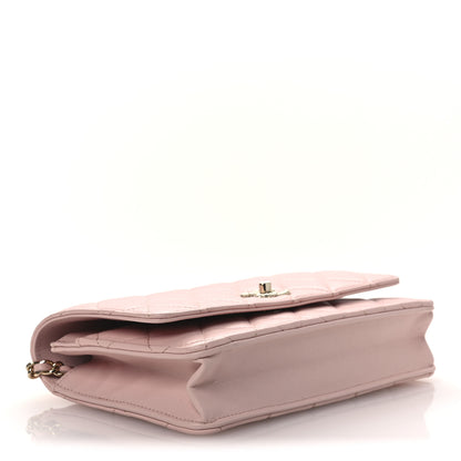 Chanel Lambskin Quilted Metal Enamel Flower Top Handle Wallet On Chain WOC Light Pink 4 of 13