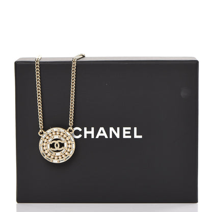 Chanel Crystal Pearl CC Medallion Necklace Light Gold 5 of 5