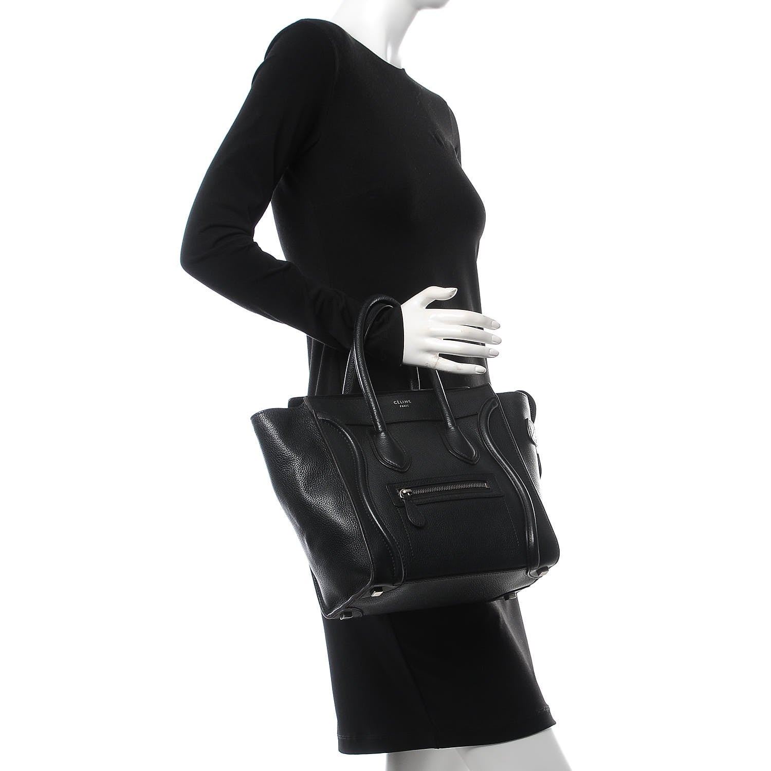 Celine Drummed Calfskin Micro Luggage Black 2 of 11
