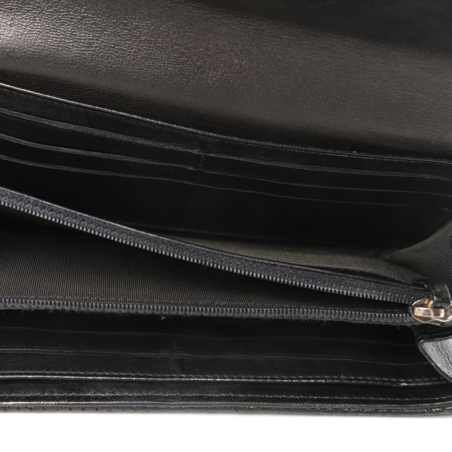 Perforated Lambskin Quilted Large Gusset Flap Wallet Black