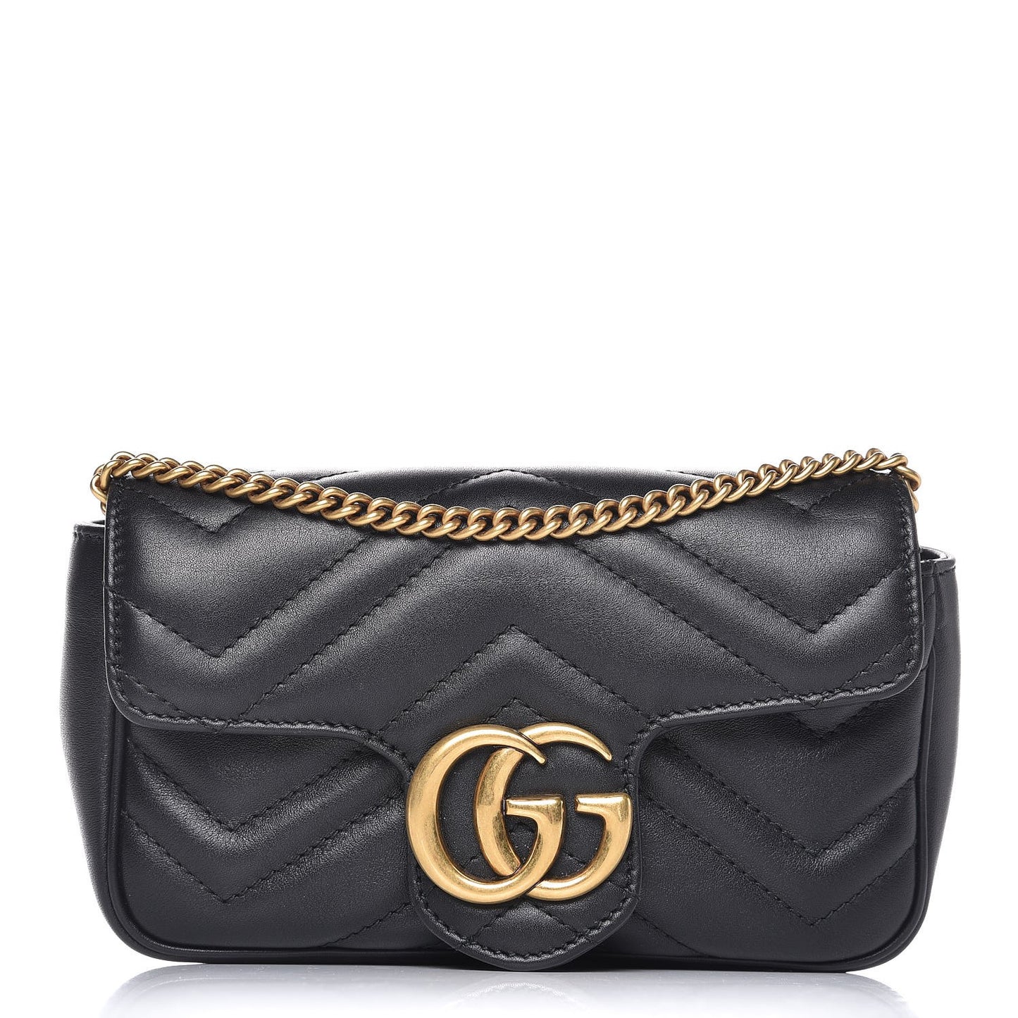 Calfskin Matelasse Super Mini GG Marmont Shoulder Bag Black