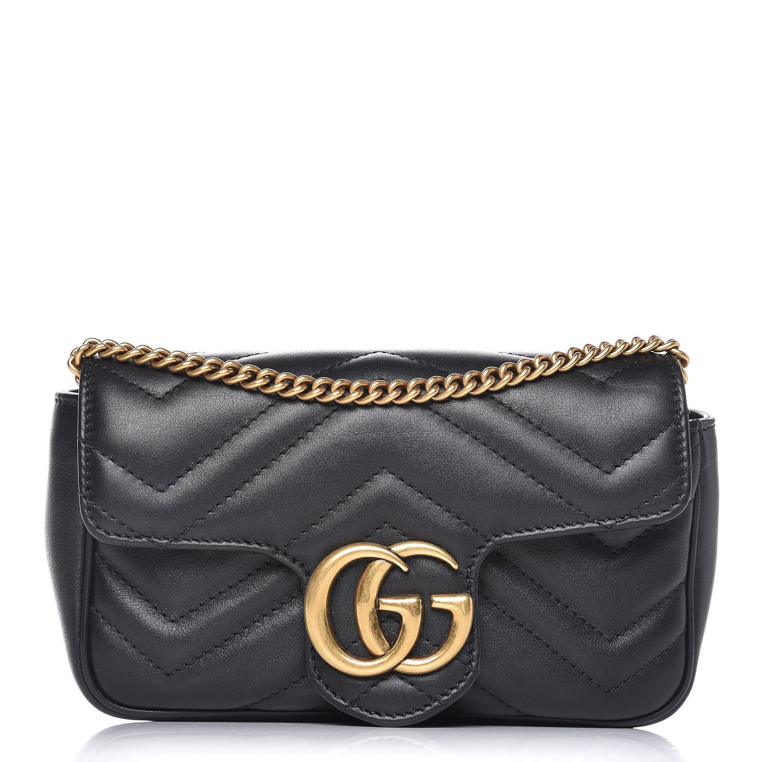 Gucci Calfskin Matelasse Super Mini GG Marmont Shoulder Bag Black 1 of 8