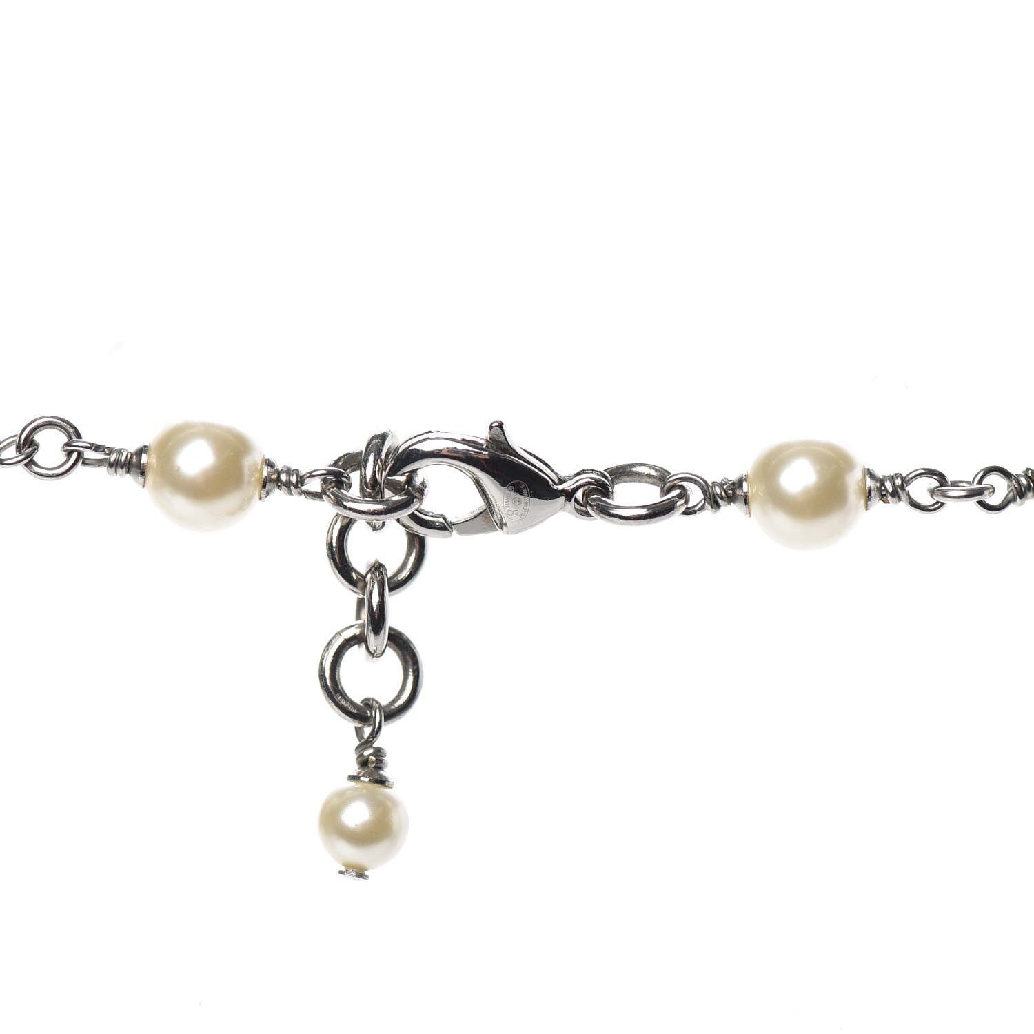 Chanel Graduated Pearl Crystal CC Long Necklace Silver 4 of 4