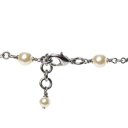 Chanel Graduated Pearl Crystal CC Long Necklace Silver 4 of 4