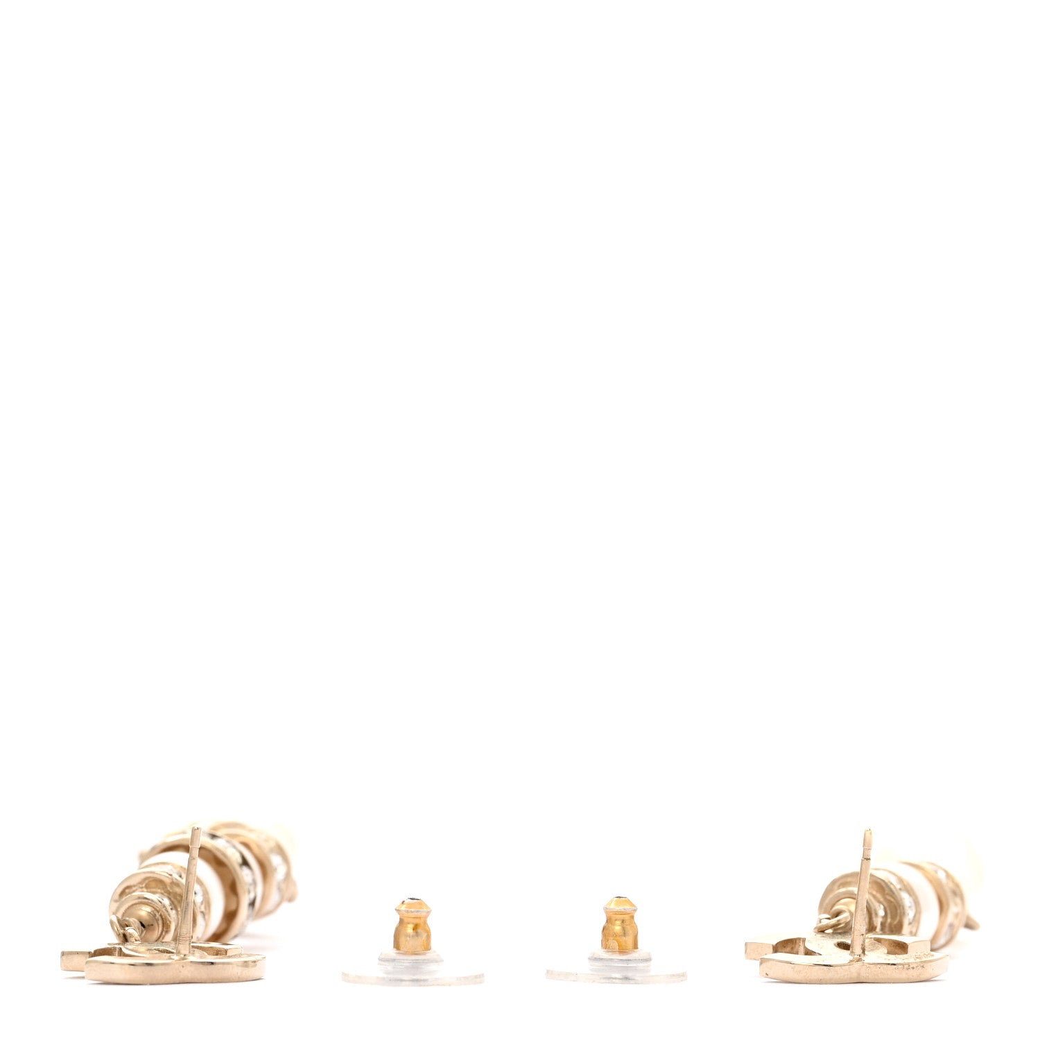 Chanel Crystal Pearl CC Uneven Drop Earrings Gold 3 of 5