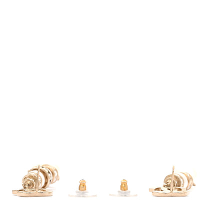 Chanel Crystal Pearl CC Uneven Drop Earrings Gold 3 of 5