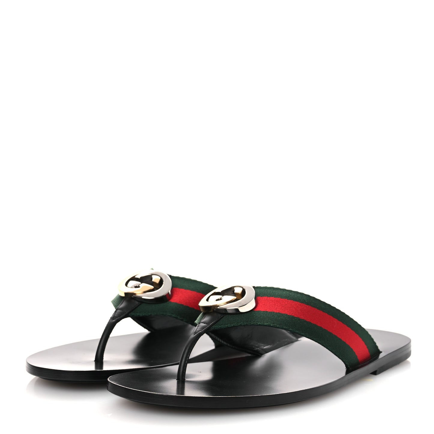 Nylon Calfskin Web Mens GG Thong Sandals 8.5 Green Red Black
