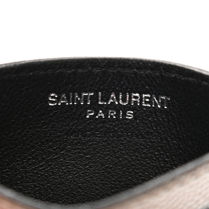 Saint Laurent Metallic Grain De Poudre Matelasse Chevron Monogram Credit Card Case Argento 6 of 7