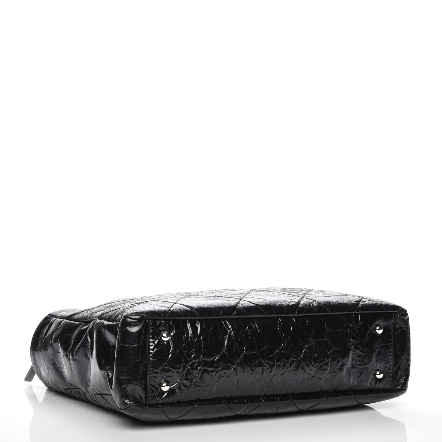 Glazed Calfskin Lambskin Quilted Portobello Tote Black Grey