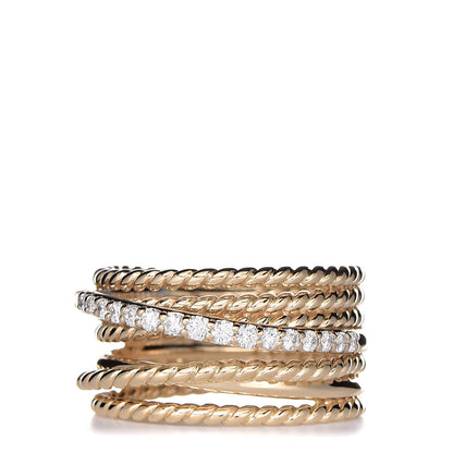 David Yurman 18K Yellow Gold Diamond 11mm Wide Crossover Ring 54 6.75 1 of 5