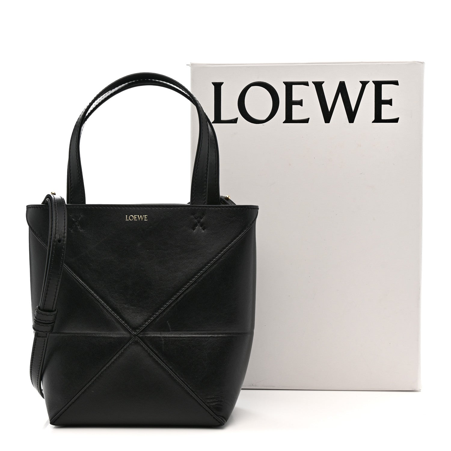 Loewe Shiny Calfskin Mini Puzzle Fold Tote Black 14 of 14