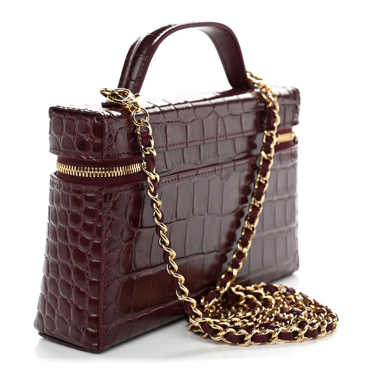 Calfskin Crocodile Embossed Crococo Exoticoco Vanity With Chain Dark Burgundy