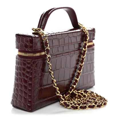 Chanel Calfskin Crocodile Embossed Crococo Exoticoco Vanity With Chain Dark Burgundy 2 of 10