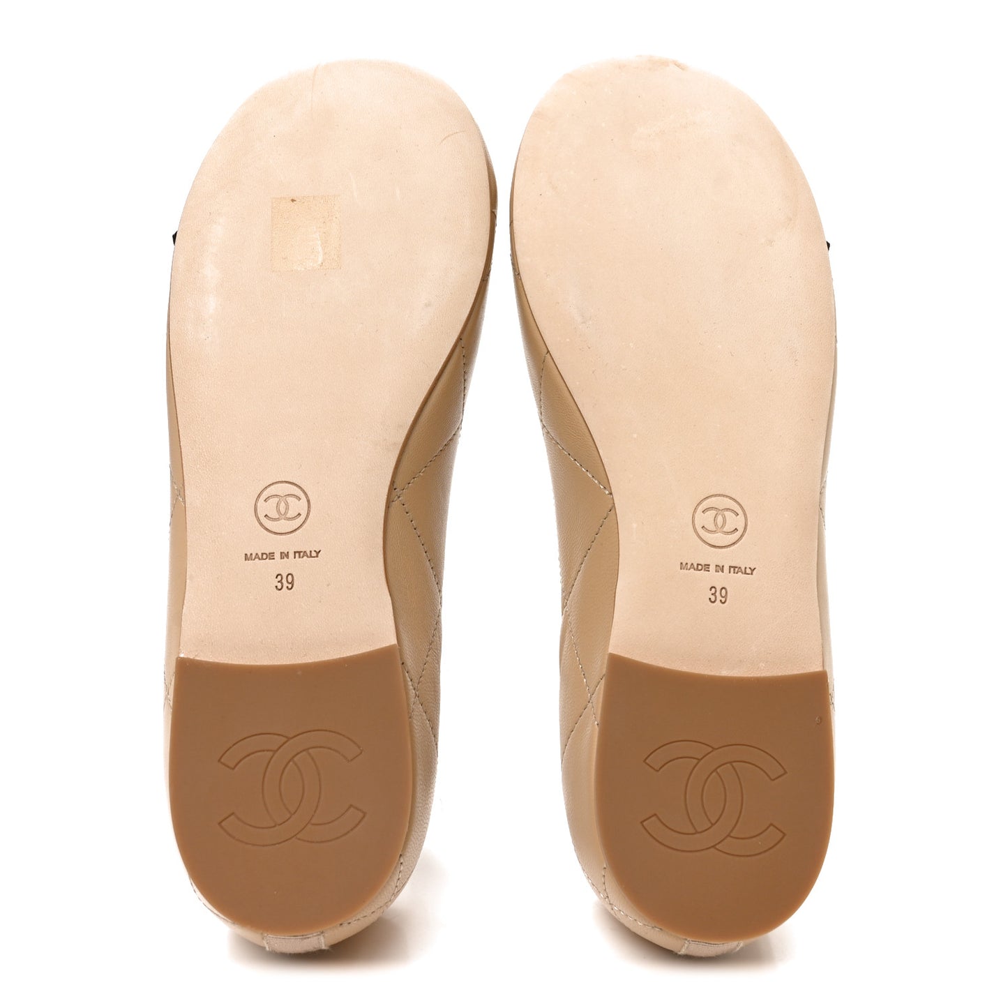 Lambskin Quilted CC Cambon Ballet Flats 39 Beige Black