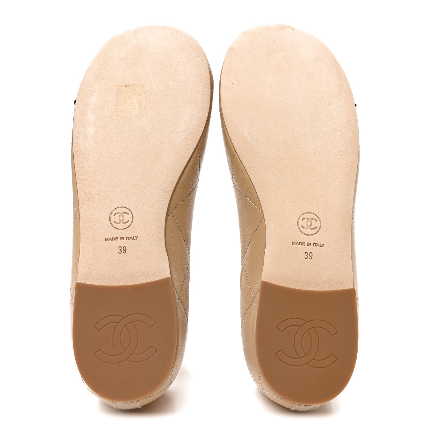 Chanel Lambskin Quilted CC Cambon Ballet Flats 39 Beige Black 6 of 8