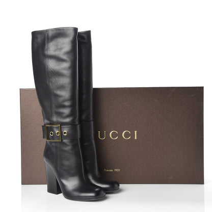 Gucci Calfskin Knee High Buckle Boots 38.5 Black 11 of 11