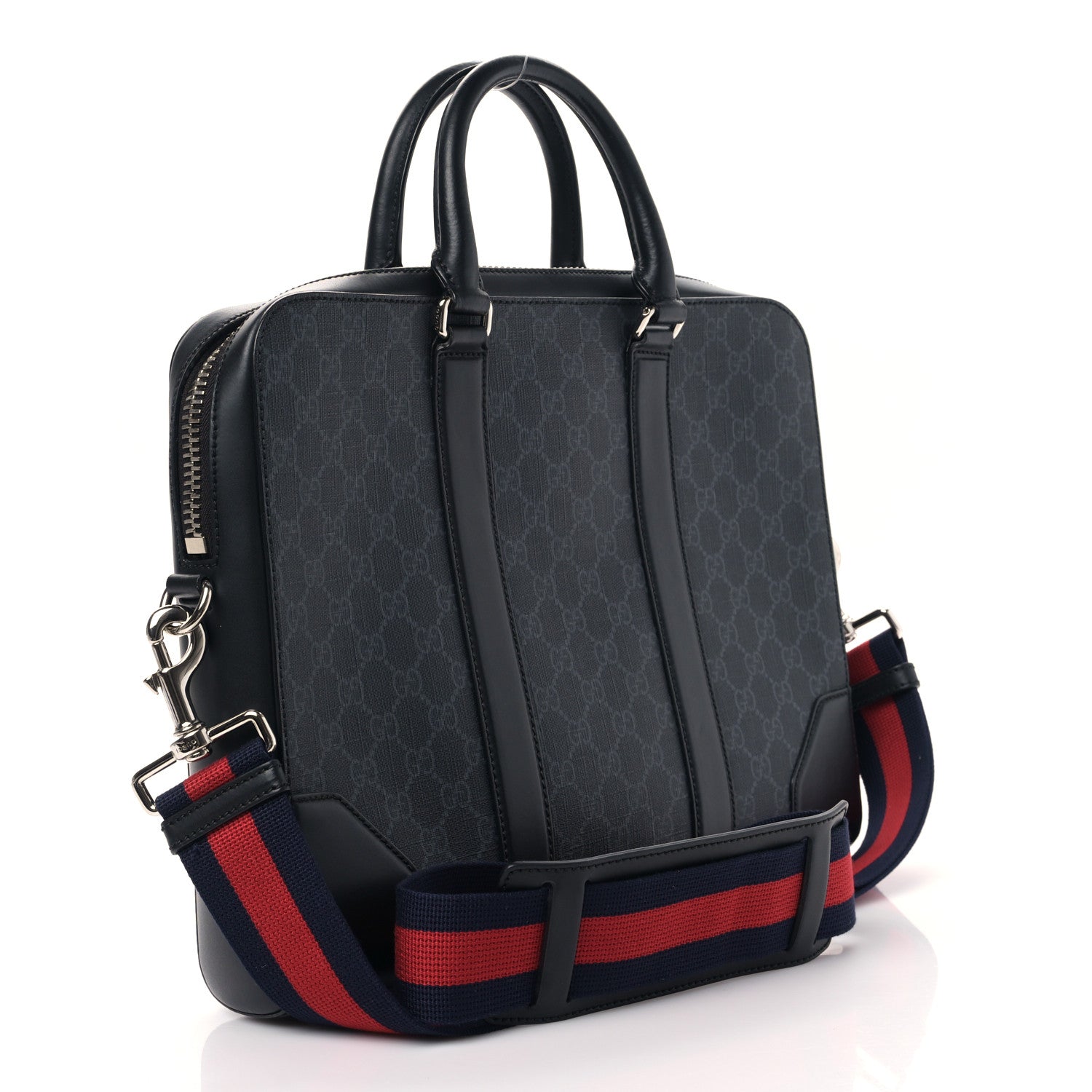 Gucci GG Supreme Monogram Appia Calfskin Web Briefcase Black 3 of 11