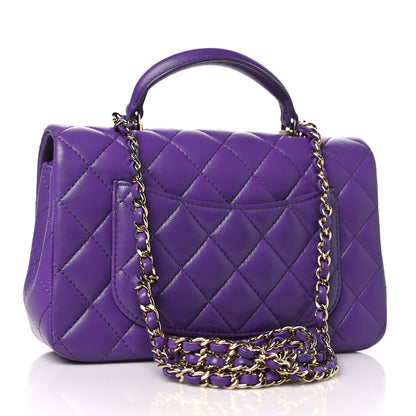 Chanel Lambskin Quilted Mini Top Handle Rectangular Flap Dark Purple 3 of 11