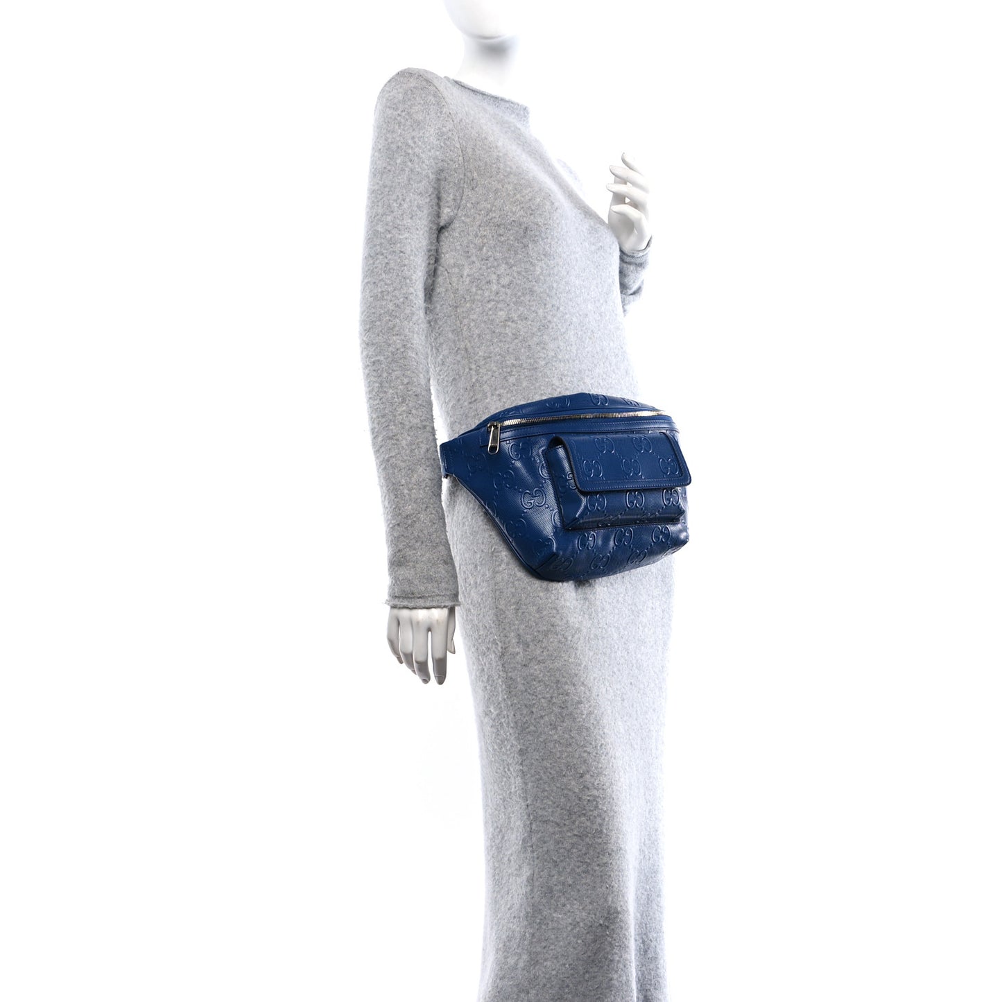 Calfskin GG Tennis Embossed Pocket Belt Bag Blue