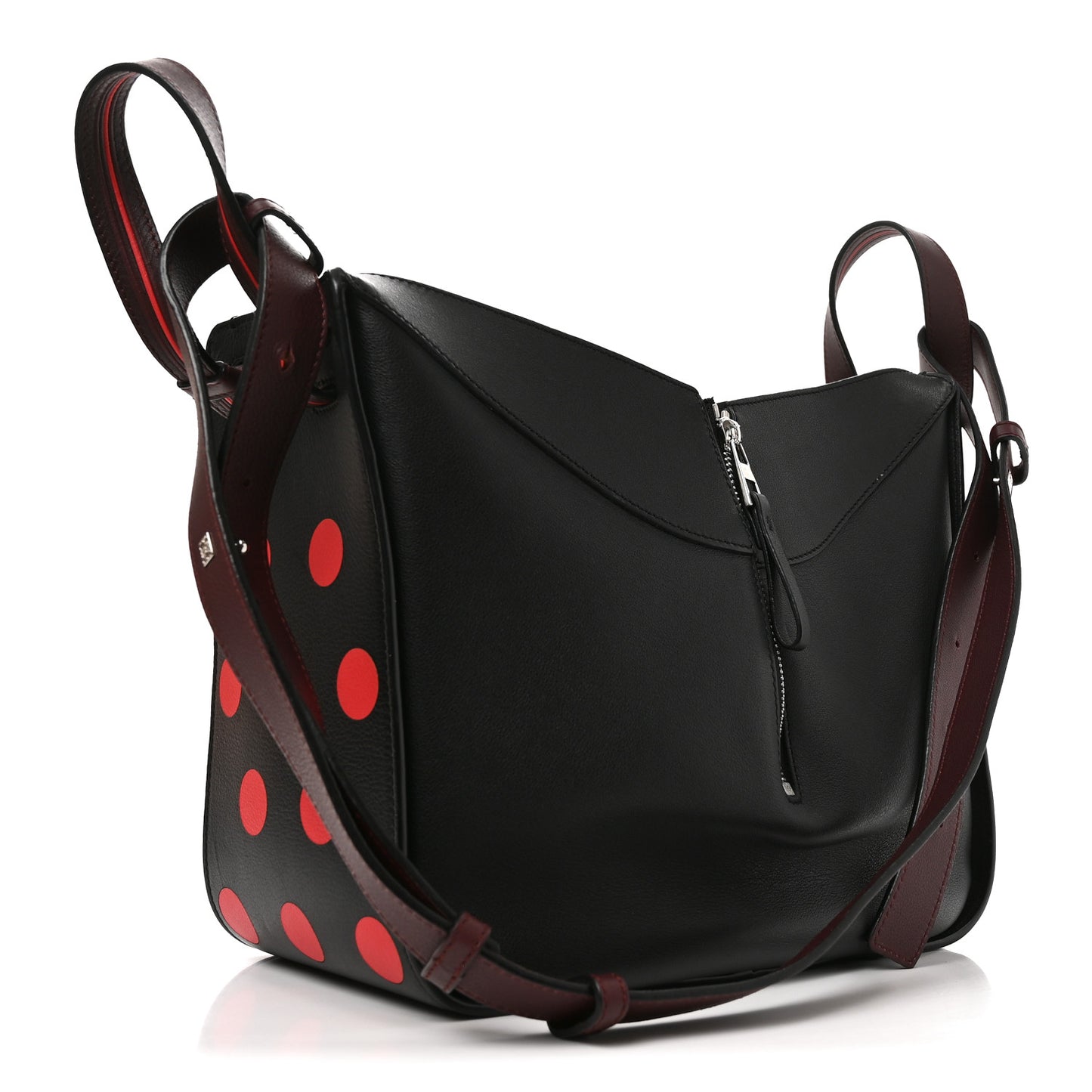 Calfskin Circle Medium Hammock Shoulder Bag Black Red