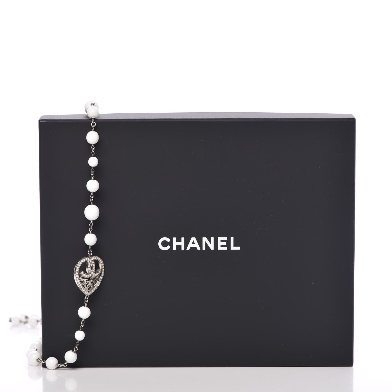 Chanel Bead Heart CC Long Necklace White Silver 9 of 9