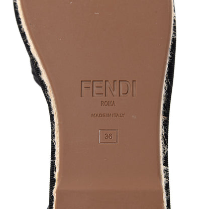 Fendi Canvas FF Embroidered Roma Ankle Wrap Flat Espadrilles 36 Black 9 of 9