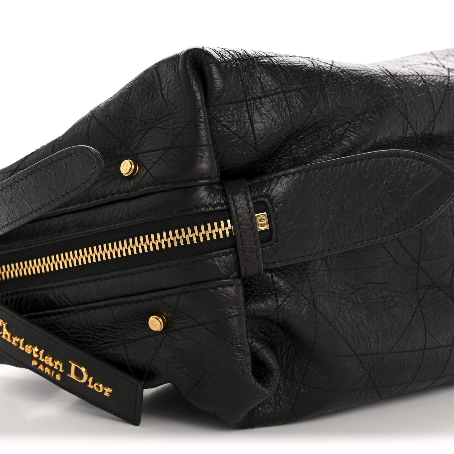 Crinkled Calfskin Macrocannage Medium D-Journey Bag Black