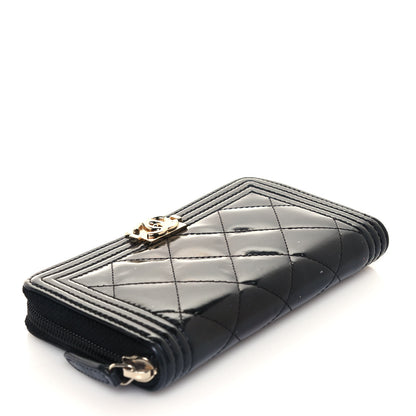 Chanel Patent Quilted Small Boy Zip Around Wallet Black 4 of 12