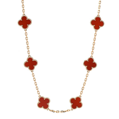 Van Cleef & Arpels 18K Yellow Gold Carnelian 10 Motifs Vintage Alhambra Necklace 1 of 7