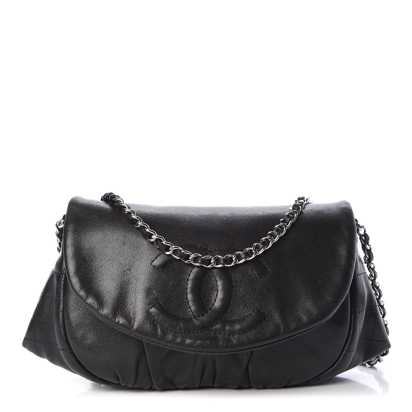 Lambskin Half Moon Wallet On Chain WOC Black