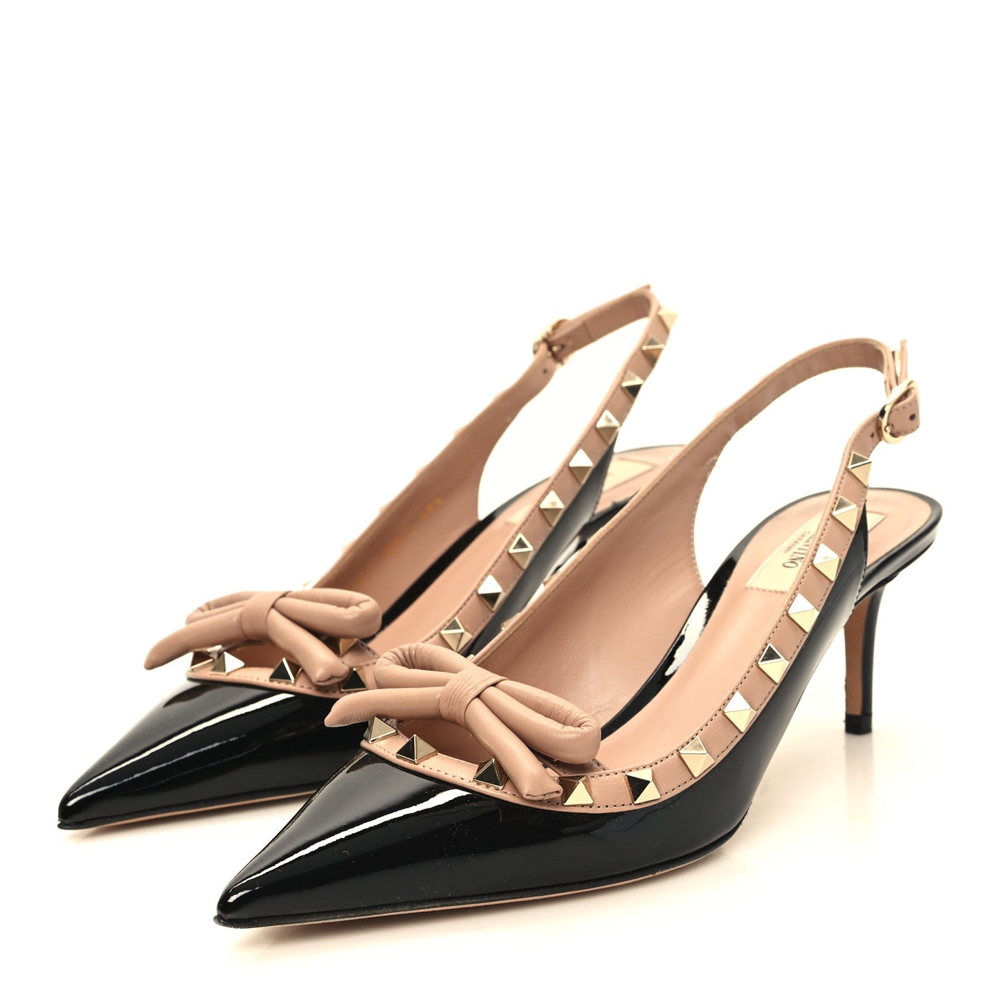 Patent Rockstud Bow Slingback Pumps 38.5 Black Poudre