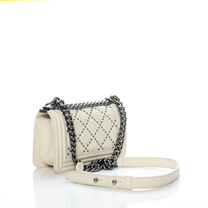 Chanel Crumpled Lambskin Small Studded Boy Flap White 3 of 13