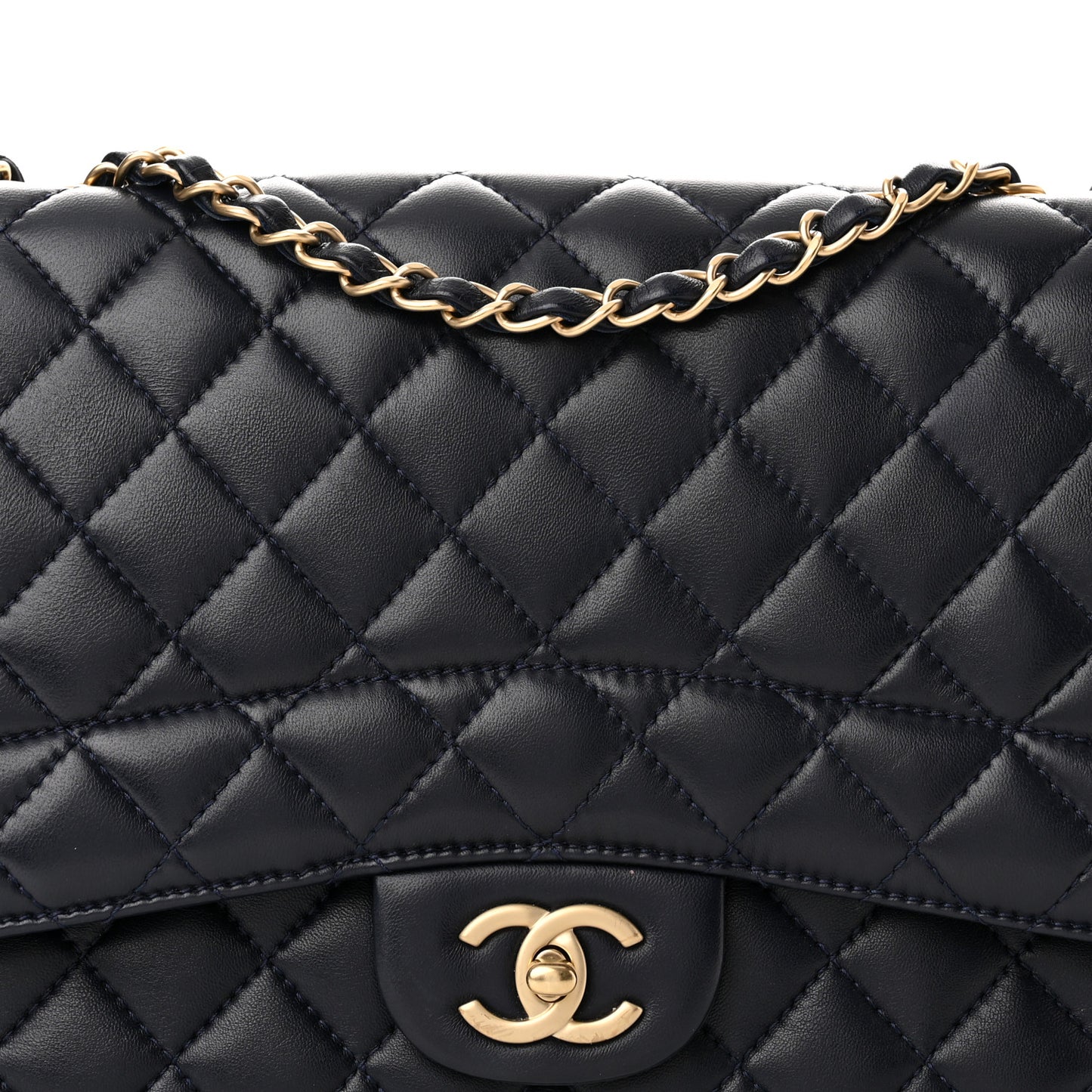 Lambskin Quilted Jumbo Mademoiselle Chic Flap Navy