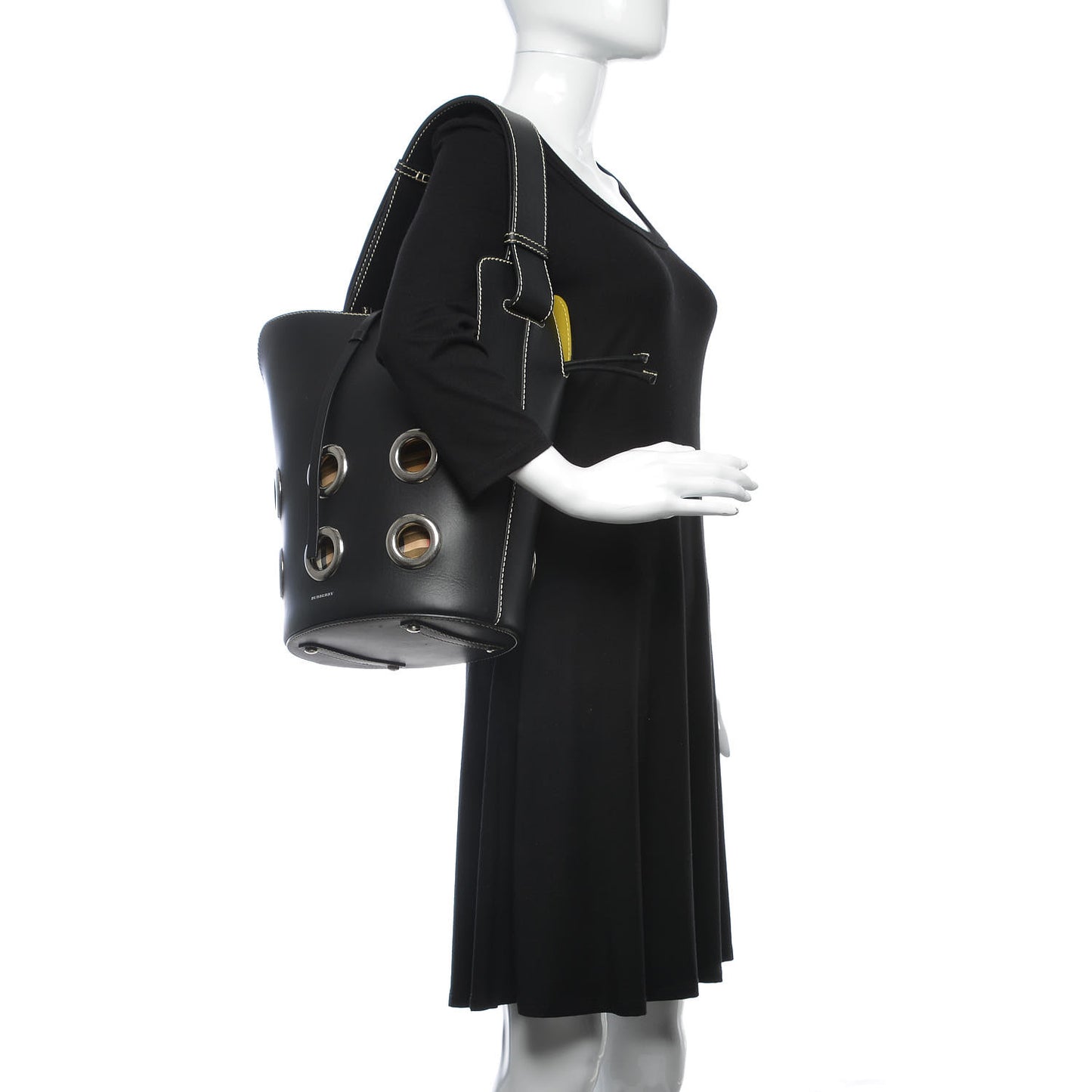 Calfskin Grommet Medium Bucket Bag Black