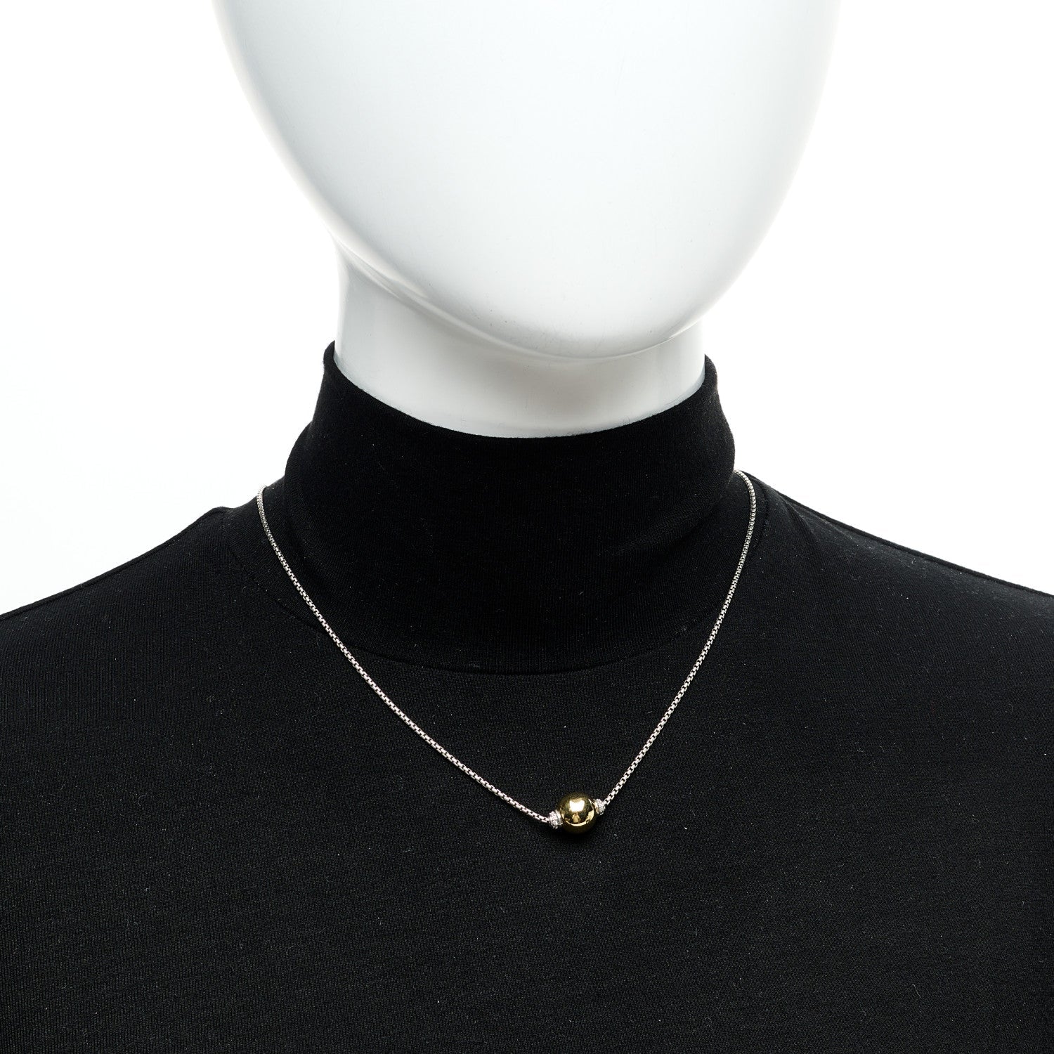 David Yurman Sterling Silver 18K Yellow Gold Diamond 10mm Solari Pendant Necklace 2 of 5