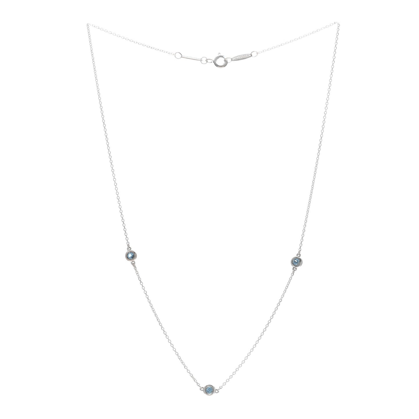 Sterling Silver Aquamarine Elsa Peretti Color By The Yard 3 Station Necklace