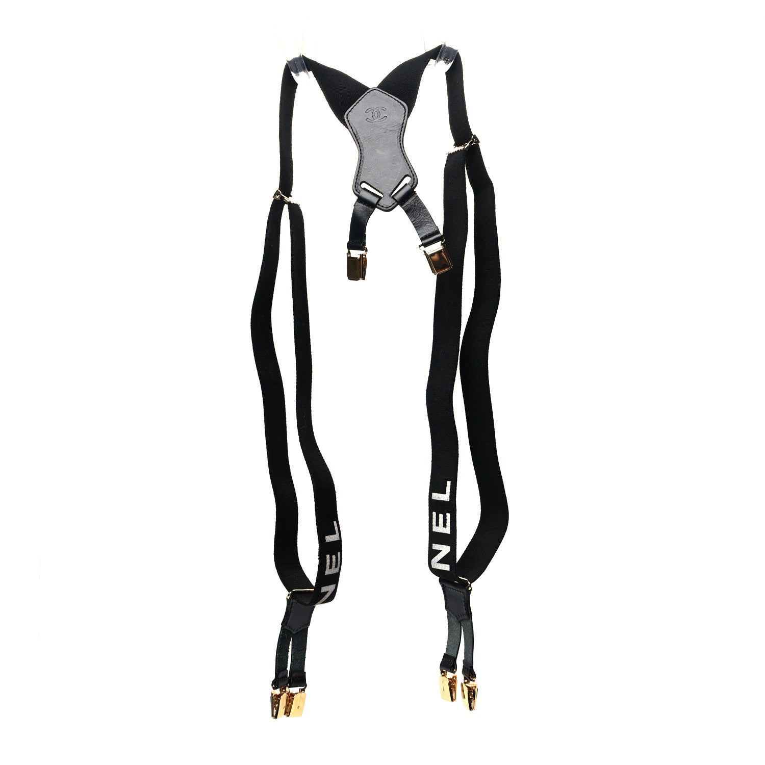 Chanel Logo Suspenders Black White 1 of 4