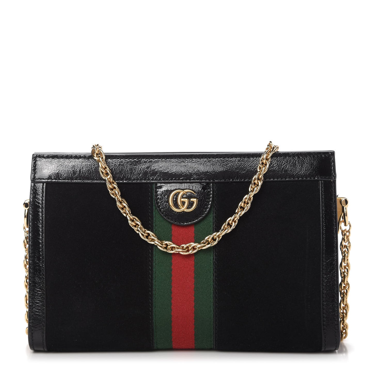 Suede Patent GG Web Small Ophidia Chain Shoulder Bag Black