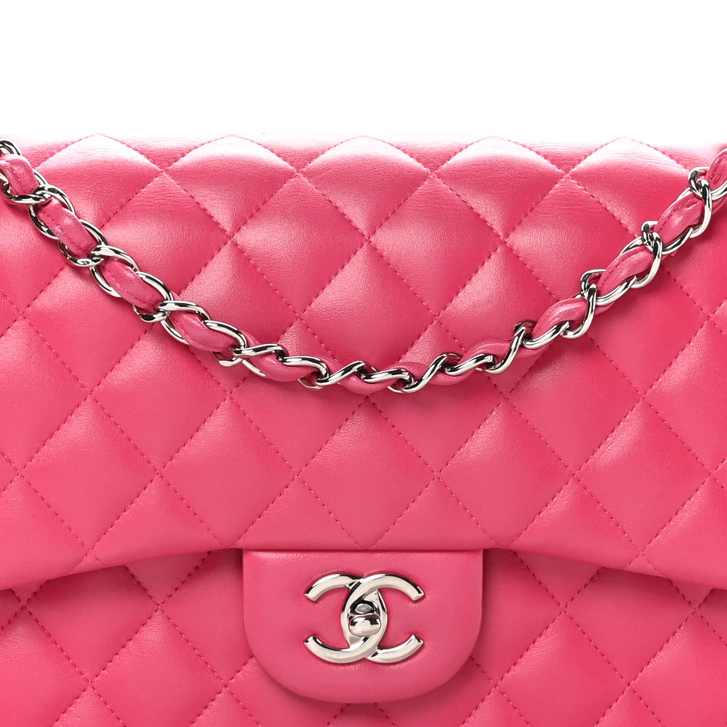 Lambskin Quilted Jumbo Double Flap Dark Pink