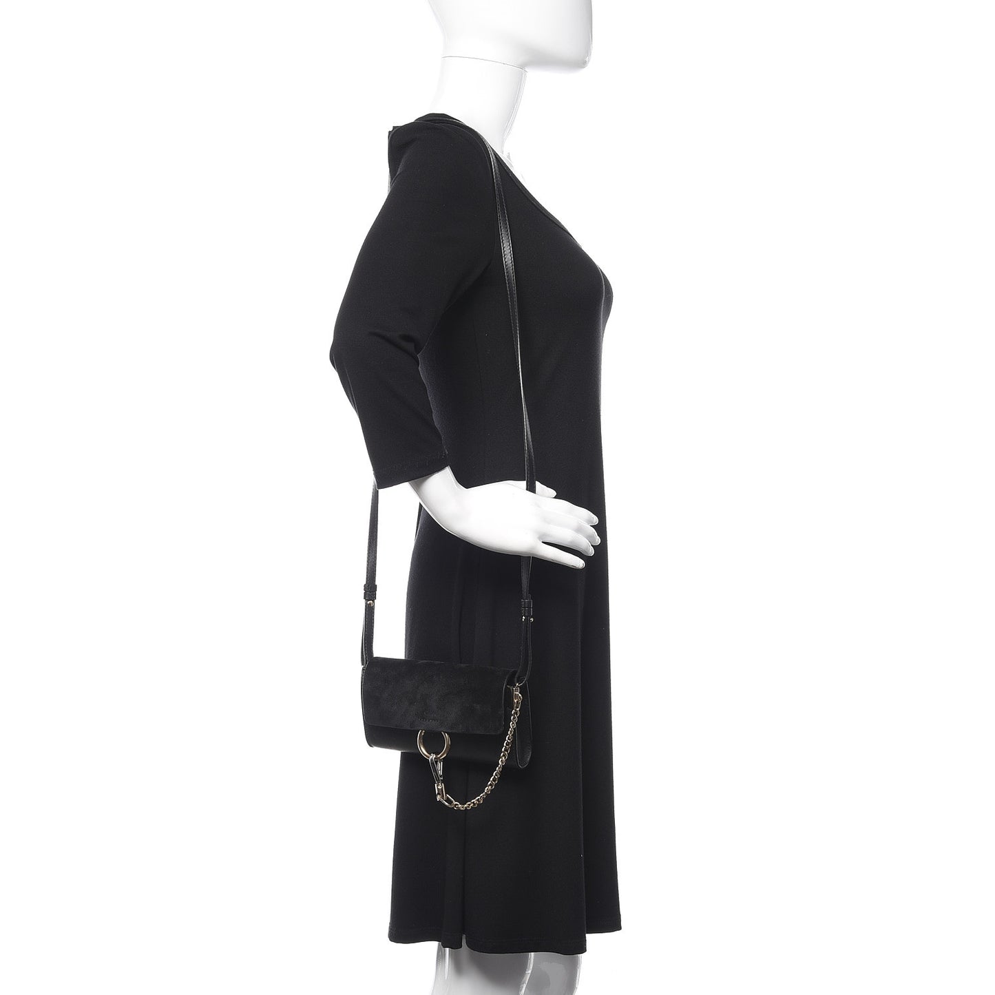 Suede Calfskin Mini Faye Shoulder Bag Black