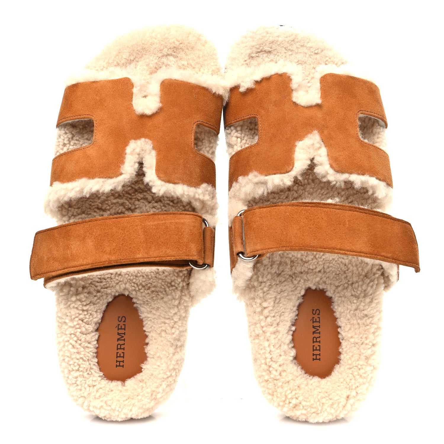 Hermes Suede Goatskin Woolskin Womens Chypre Sandals 39 Naturel Ecru 2 of 9
