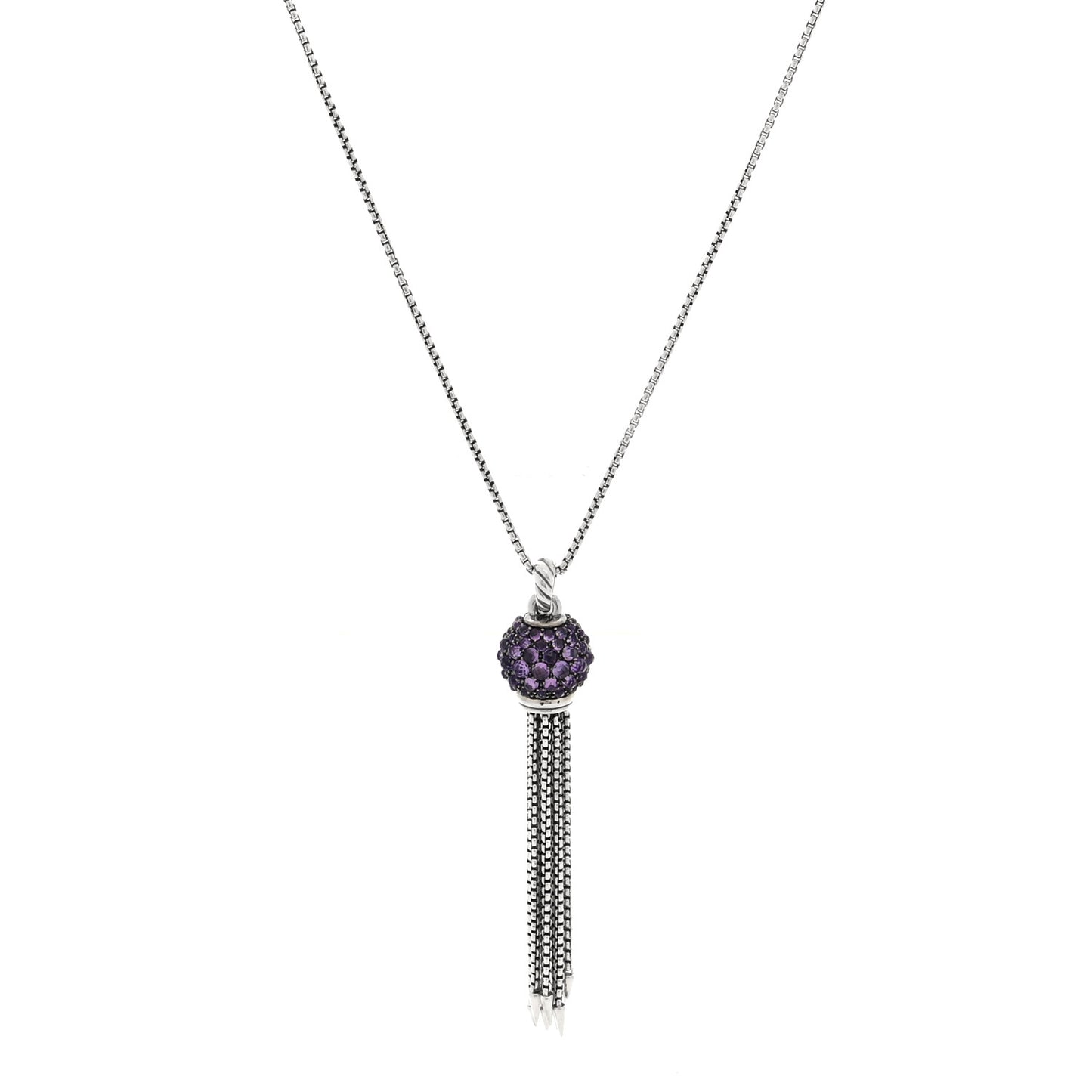 Sterling Silver Amethyst Cable Berries Tassel Pendant Necklace