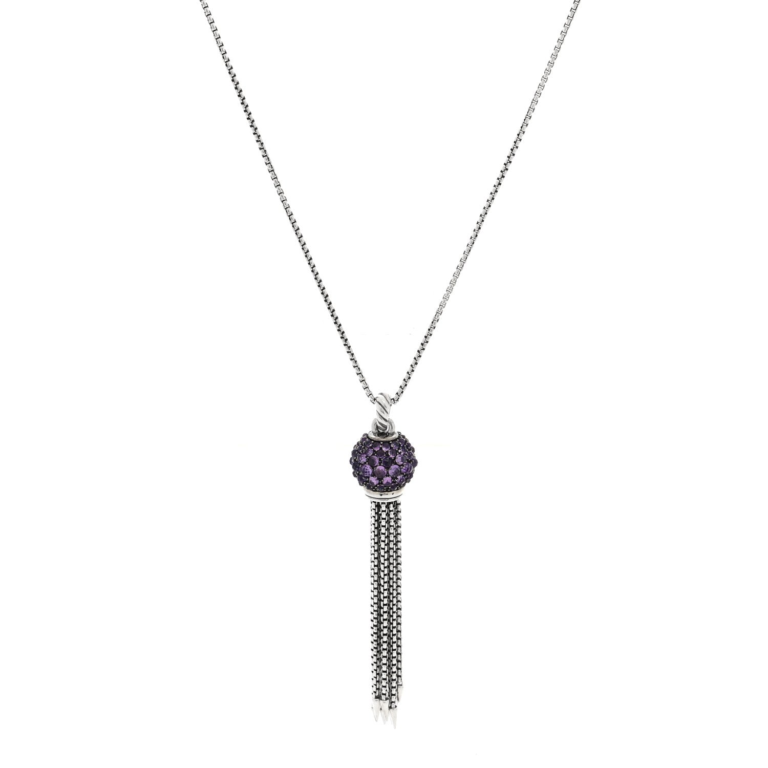 David Yurman Sterling Silver Amethyst Cable Berries Tassel Pendant Necklace 1 of 4