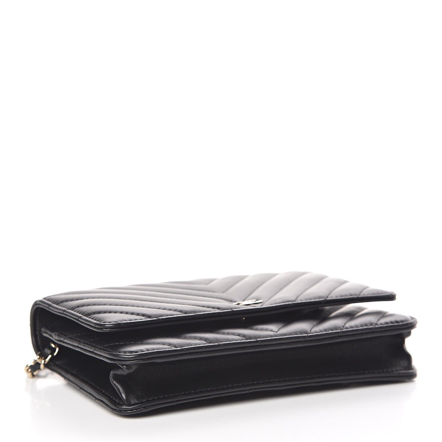 Chanel Lambskin Chevron Quilted Wallet On Chain WOC Black 4 of 12