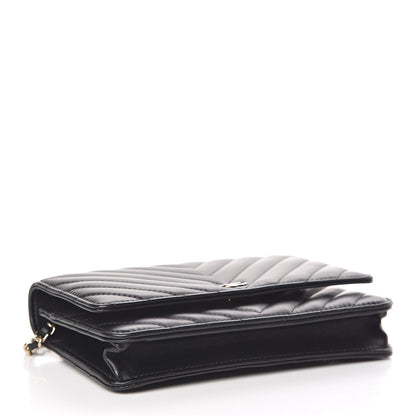 Chanel Lambskin Chevron Quilted Wallet On Chain WOC Black 4 of 12